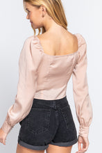 Load image into Gallery viewer, Long Sleeve Sweetheart Neck Front Ribbon Tie Detail Woven Top
