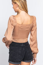 Load image into Gallery viewer, Long Sleeve Sweetheart Neck Front Ribbon Tie Detail Woven Top

