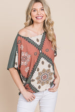Load image into Gallery viewer, Floral Chevron Printed Off Shoulder Dolman Sleeves Top
