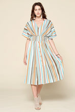 Load image into Gallery viewer, Multi-colored Striped Woven Button-down Midi Dress
