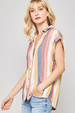 Load image into Gallery viewer, A Woven Shirt In Multicolor Striped With Collared Neckline
