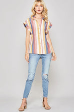 Load image into Gallery viewer, A Woven Shirt In Multicolor Striped With Collared Neckline
