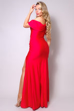 Load image into Gallery viewer, One Shoulder Draped Side Slit Maxi Dress
