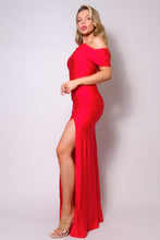 Load image into Gallery viewer, One Shoulder Draped Side Slit Maxi Dress
