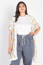 Load image into Gallery viewer, Plus White Multi Color Open Front Self-tie Detail Cardigan
