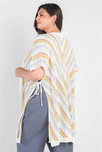 Load image into Gallery viewer, Plus White Multi Color Open Front Self-tie Detail Cardigan
