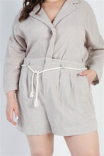 Load image into Gallery viewer, Plus Grey Button-up Collared Neck Blazer High Waist Shorts Set

