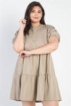 Load image into Gallery viewer, Plus Stone Short Puff Sleeve Flare Mini Dress
