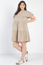 Load image into Gallery viewer, Plus Stone Short Puff Sleeve Flare Mini Dress
