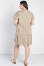 Load image into Gallery viewer, Plus Stone Short Puff Sleeve Flare Mini Dress
