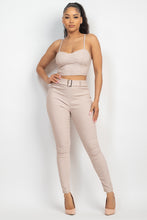 Load image into Gallery viewer, Plaid Houndstooth Cami Crop Top &amp; Belted Pants Set
