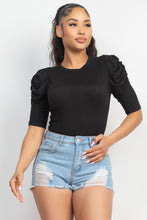 Load image into Gallery viewer, Round Neck Puff Ruched Sleeve Top
