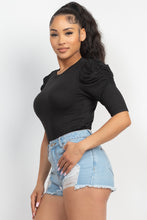 Load image into Gallery viewer, Round Neck Puff Ruched Sleeve Top
