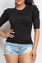 Load image into Gallery viewer, Round Neck Puff Ruched Sleeve Top
