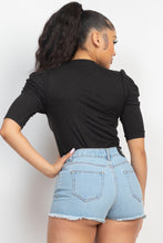 Load image into Gallery viewer, Round Neck Puff Ruched Sleeve Top
