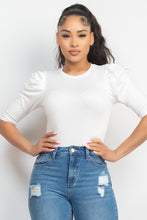 Load image into Gallery viewer, Round Neck Puff Ruched Sleeve Top
