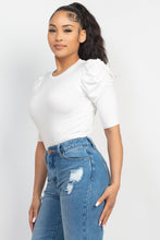 Load image into Gallery viewer, Round Neck Puff Ruched Sleeve Top
