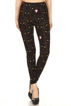 Load image into Gallery viewer, Black Cats Printed, High Waisted Leggings In A Fit Style, With An Elastic Waistband
