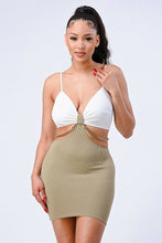 Load image into Gallery viewer, Multi Fabric Bralette Side Cutout With Gold Chain Zipper Closure Back Bodycon Mini Dress
