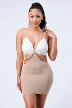 Load image into Gallery viewer, Multi Fabric Bralette Side Cutout With Gold Chain Zipper Closure Back Bodycon Mini Dress
