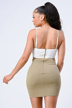 Load image into Gallery viewer, Multi Fabric Bralette Side Cutout With Gold Chain Zipper Closure Back Bodycon Mini Dress
