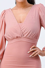 Load image into Gallery viewer, Lux Mesh Layered Lining V Neck Bubble Slv Bodycon Dress
