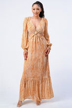 Load image into Gallery viewer, Printed V Neck Self Belted Side Cut Out Ruffled Maxi Dress
