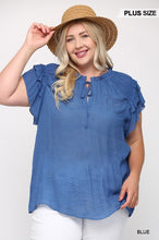 Load image into Gallery viewer, Triple Ruffle Sleeve V-neck Top With Front Tie
