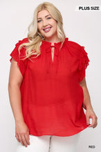 Load image into Gallery viewer, Triple Ruffle Sleeve V-neck Top With Front Tie

