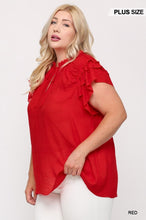 Load image into Gallery viewer, Triple Ruffle Sleeve V-neck Top With Front Tie
