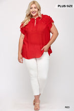 Load image into Gallery viewer, Triple Ruffle Sleeve V-neck Top With Front Tie
