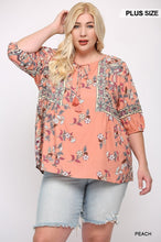 Load image into Gallery viewer, Floral And Symmetric Prints Mixed Tunic With Tassel Tie
