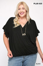 Load image into Gallery viewer, Solid Viscose Knit Surplice Top With Ruffle Sleeve
