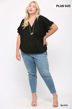 Load image into Gallery viewer, Solid Viscose Knit Surplice Top With Ruffle Sleeve
