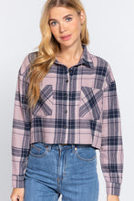 Load image into Gallery viewer, Long Slv Plaid Jacquard Crop Shirt

