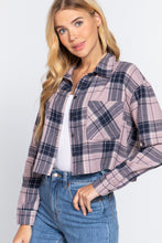 Load image into Gallery viewer, Long Slv Plaid Jacquard Crop Shirt
