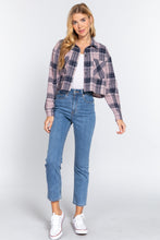 Load image into Gallery viewer, Long Slv Plaid Jacquard Crop Shirt
