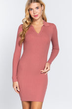Load image into Gallery viewer, Long Slv V-neck Sweater Rib Mini Dress
