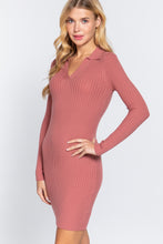 Load image into Gallery viewer, Long Slv V-neck Sweater Rib Mini Dress
