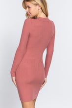 Load image into Gallery viewer, Long Slv V-neck Sweater Rib Mini Dress
