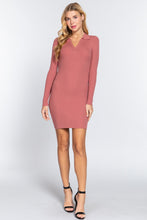 Load image into Gallery viewer, Long Slv V-neck Sweater Rib Mini Dress
