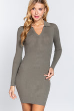 Load image into Gallery viewer, Long Slv V-neck Sweater Rib Mini Dress
