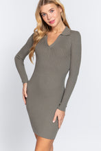 Load image into Gallery viewer, Long Slv V-neck Sweater Rib Mini Dress

