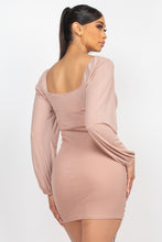 Load image into Gallery viewer, Ruched Square Neck Mesh Sleeve Dress
