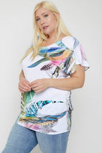 Load image into Gallery viewer, Flutter Sleeve Top Featuring A Multicolored Feather
