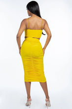 Load image into Gallery viewer, Solid Ruched Spaghetti Strap Tank Top And Midi Skirt Two Piece Set

