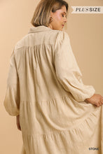 Load image into Gallery viewer, Textured Long Sleeve Collar Split Neck Tiered Maxi Dress
