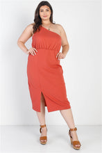 Load image into Gallery viewer, Terracotta Textured One Shoulder Sleeveless Midi Dress
