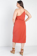 Load image into Gallery viewer, Terracotta Textured One Shoulder Sleeveless Midi Dress
