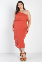 Load image into Gallery viewer, Terracotta Textured One Shoulder Sleeveless Midi Dress
